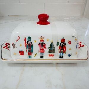 Festive Christmas Nutcracker Butter Dish with Lid